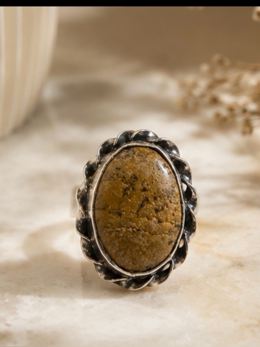 925 sterling silver Yellow Jasper Oval Statement Ring - Women Jewelry